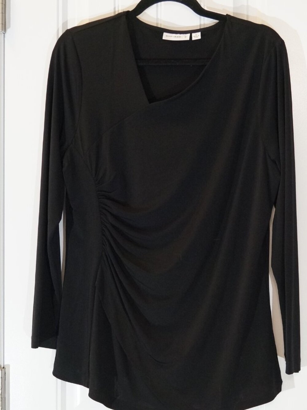 Susan Graver Liquid Knit Faux Wrap Ruched Top SizeL